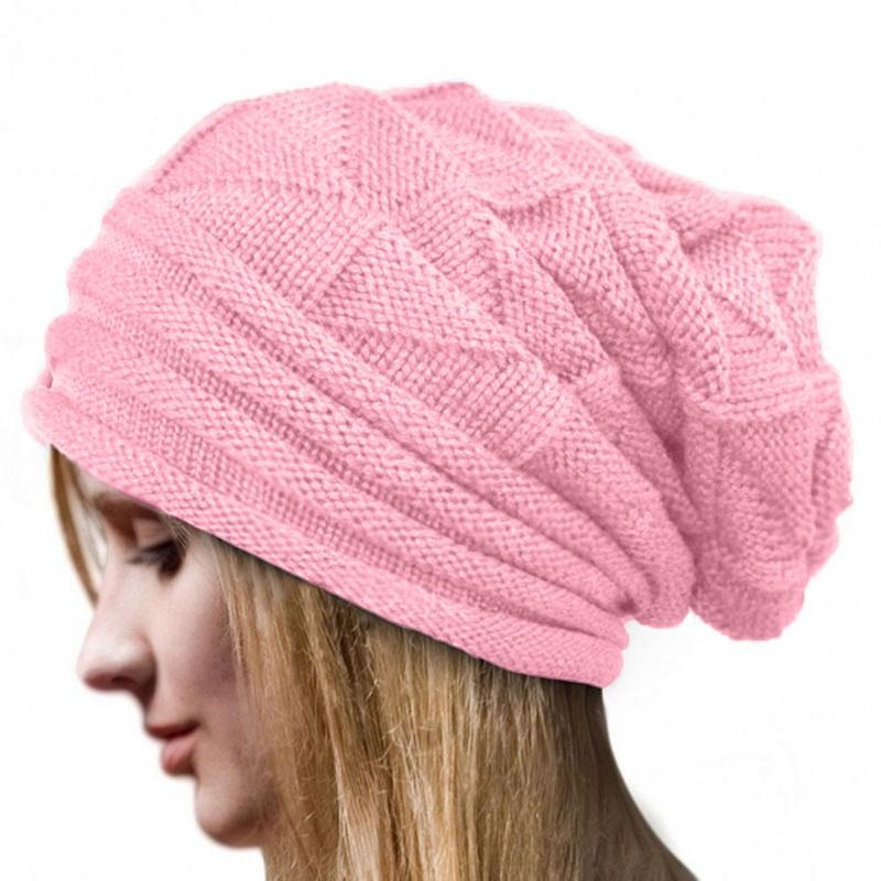 Europeisk stil Höst Vinter Mode Unisex stickad Virkad Solid Varm Baggy Beanie Hat Oversized Slouch Cap_voghion.com