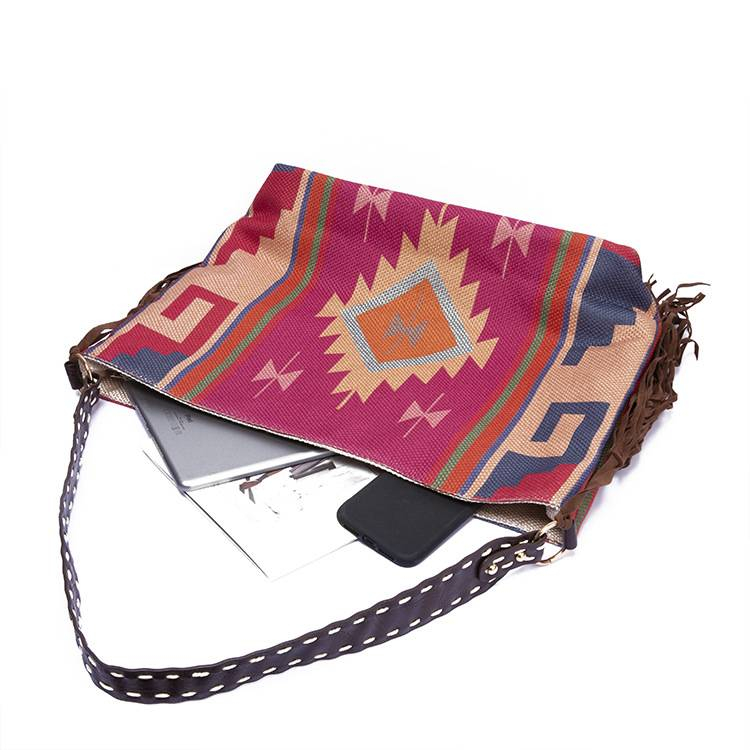 Borsa a tracolla in lino di cotone intrecciato a mano di nuova moda di design bohémien vintage_voghion.com