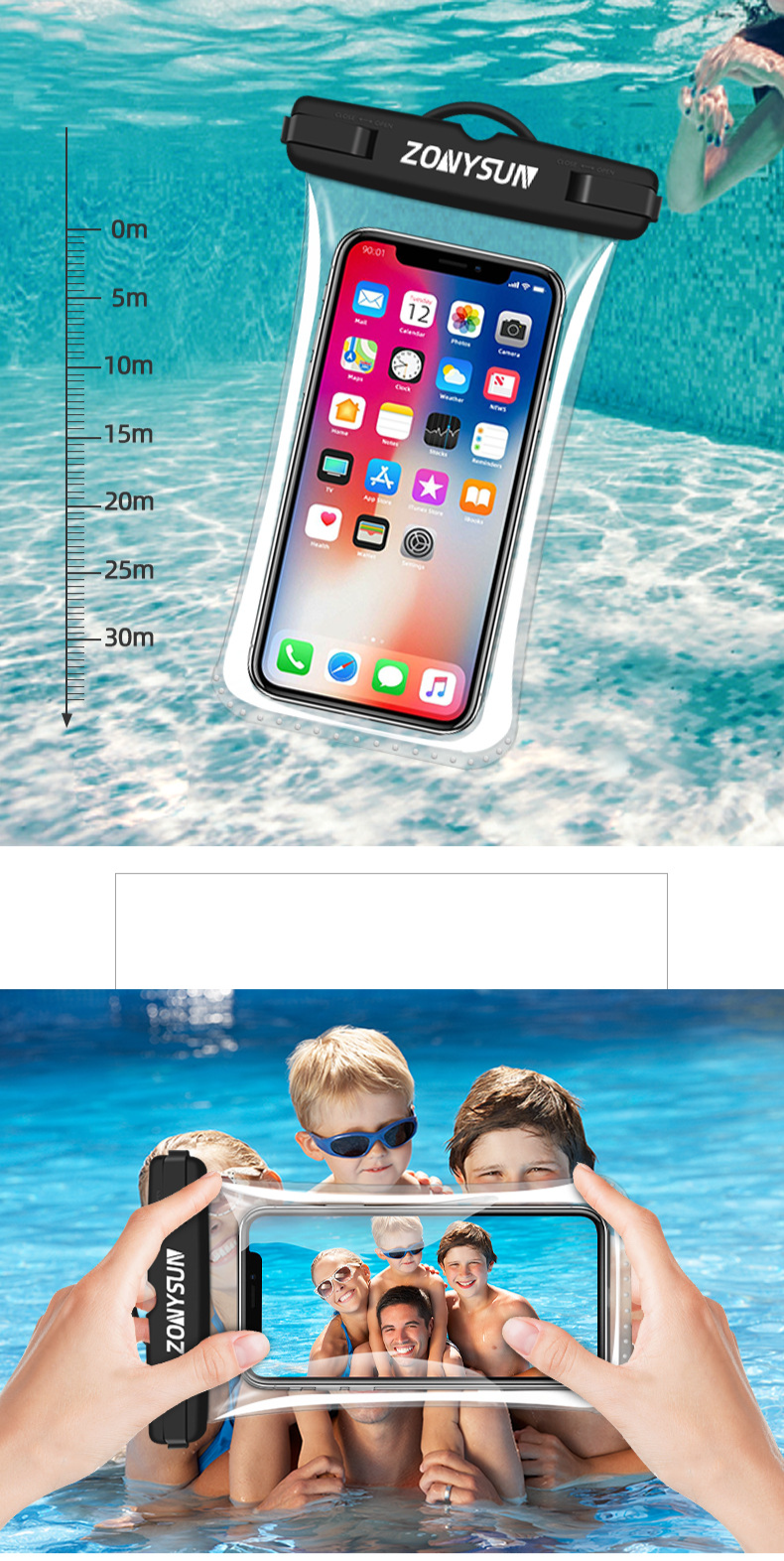 Geantă de telefon mobil casual TPU impermeabilă geantă complet touch screen IPX8 transparentă impermeabilă geantă de telefon mobil Drift husă de telefon mobil_voghion.com