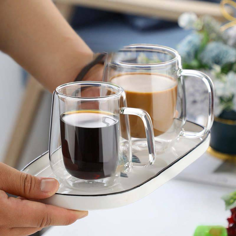 Family Organizer Double Layer Mug Heat Resistant Transparent Coffee Cup With Handle Insulated Glass Cup Thickened Milk Cup_voghion.com