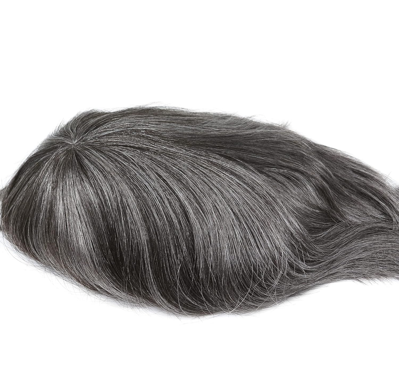 Euro Injection Toupee For Men 100% European Virgin Human Hair Injection Thin Skin Base Hair Replacement System Natural Black With 50% Grey Color #1B50_voghion.com