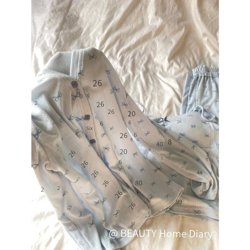 Elegantes Langarm-Pyjama-Set mit Schleifenmuster – Neue Frühlings-/Sommer-Nachtwäsche für Damen, Loungewear in Übergröße, atmungsaktives und bequemes Home-Outfit_voghion.com