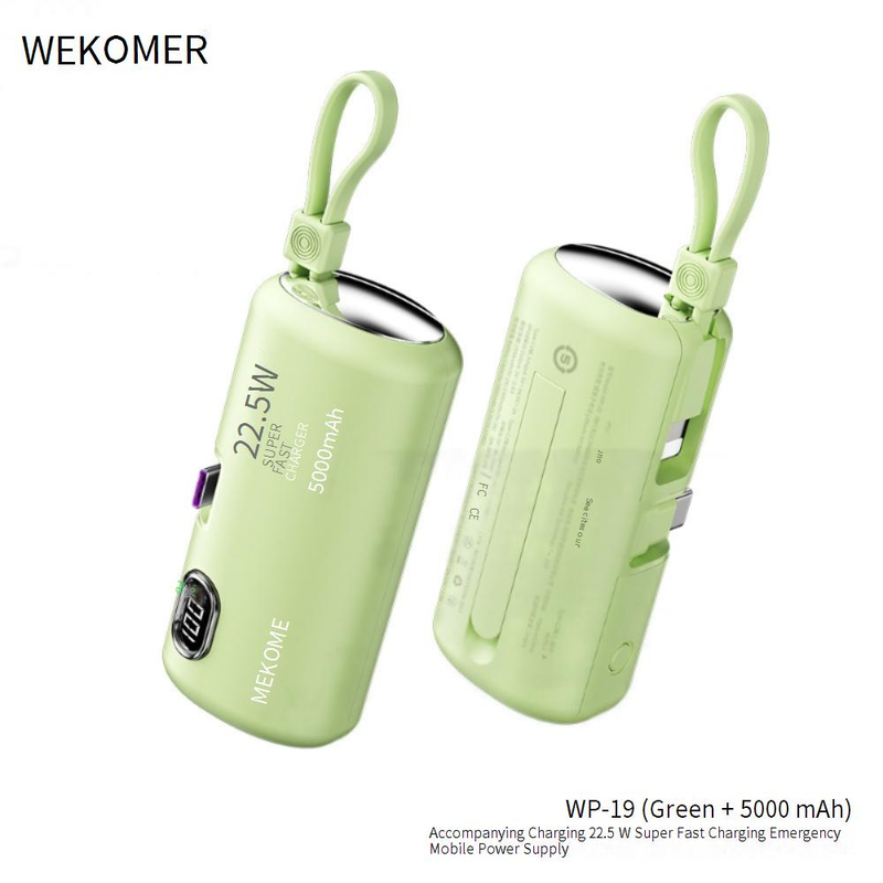 WEKOME 5000 mAh Mini-Powerbank mit integriertem Kabel, 22,5 W Schnellladung, ultra-tragbarer externer Akku im Taschenformat_voghion.com