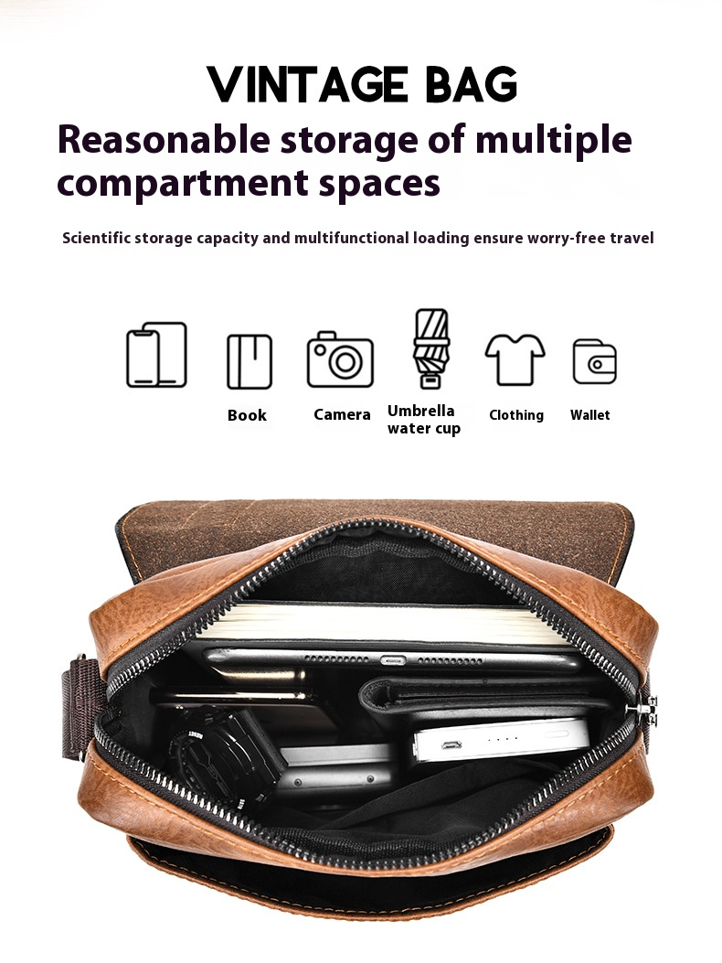 Borsa a tracolla casual retrò da uomo, grande capacità, borsa a tracolla versatile, borsa a tracolla, zaino_voghion.com