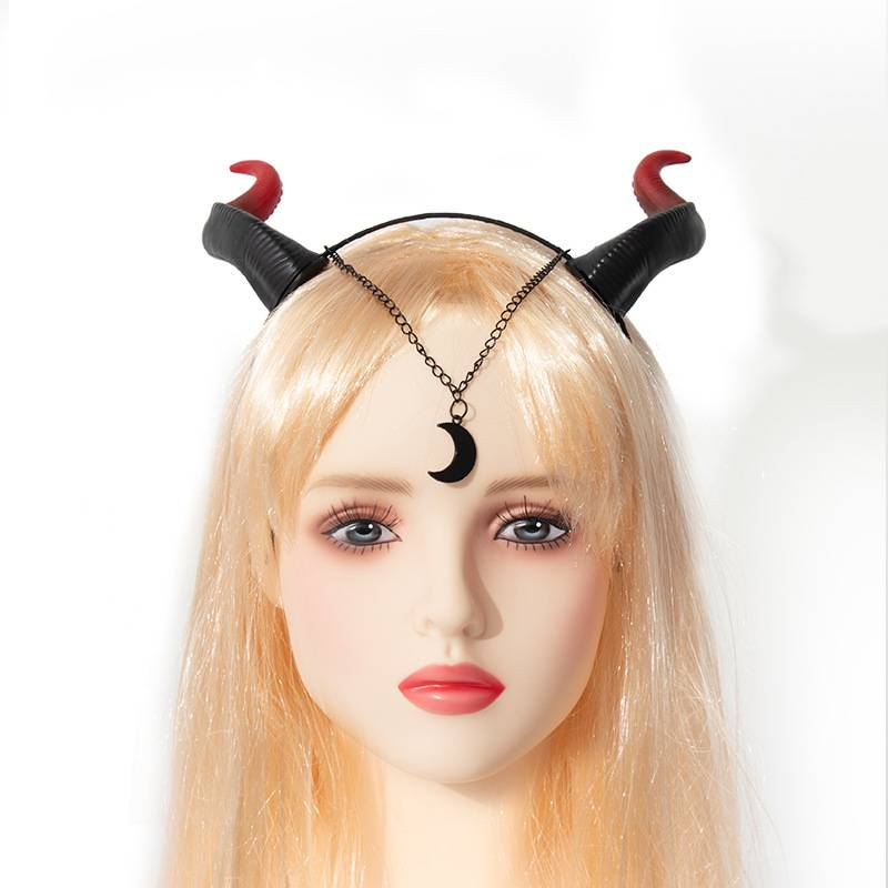 Halloween Red And Black Bicolored Bull Horn Hairband, Party Cosplay Costume, Hair Accessory Props, Bull Horn Accessories_voghion.com