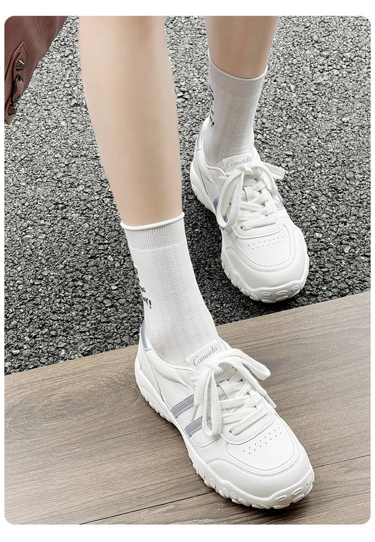 Cameido Women's Casual Sneakers - Round Toe, Rubber Sole, 3CM Platform, Beige & Silver Color With Faux Leather & Velvet Trim_voghion.com