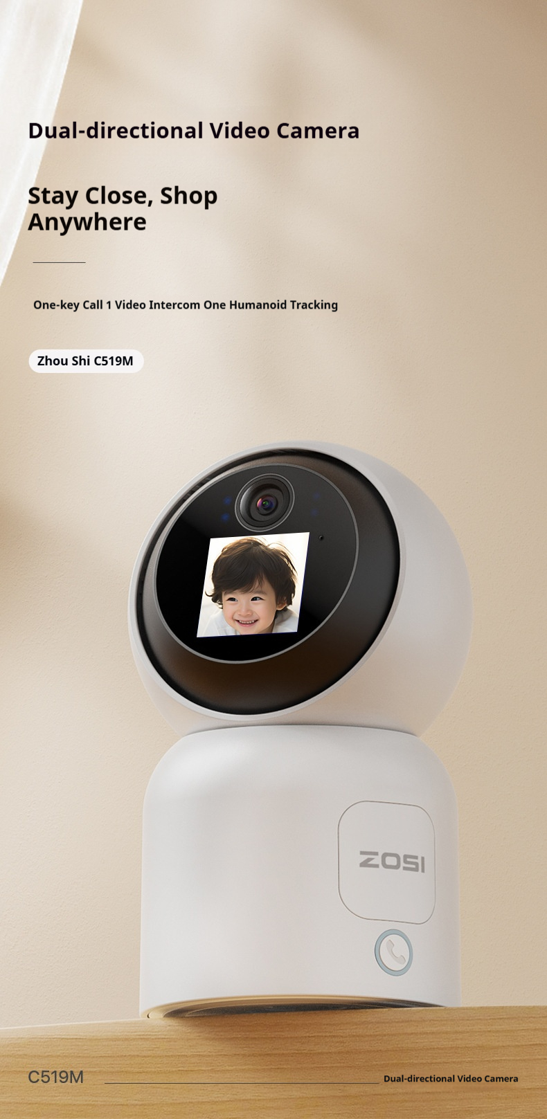Cámara de seguridad WiFi para interiores de 4 MP: detección de personas con IA, movimiento horizontal y vertical de 360°, visión nocturna a color y audio bidireccional, resistente a la intemperie IP66 (modelo: C-519M)_voghion.com