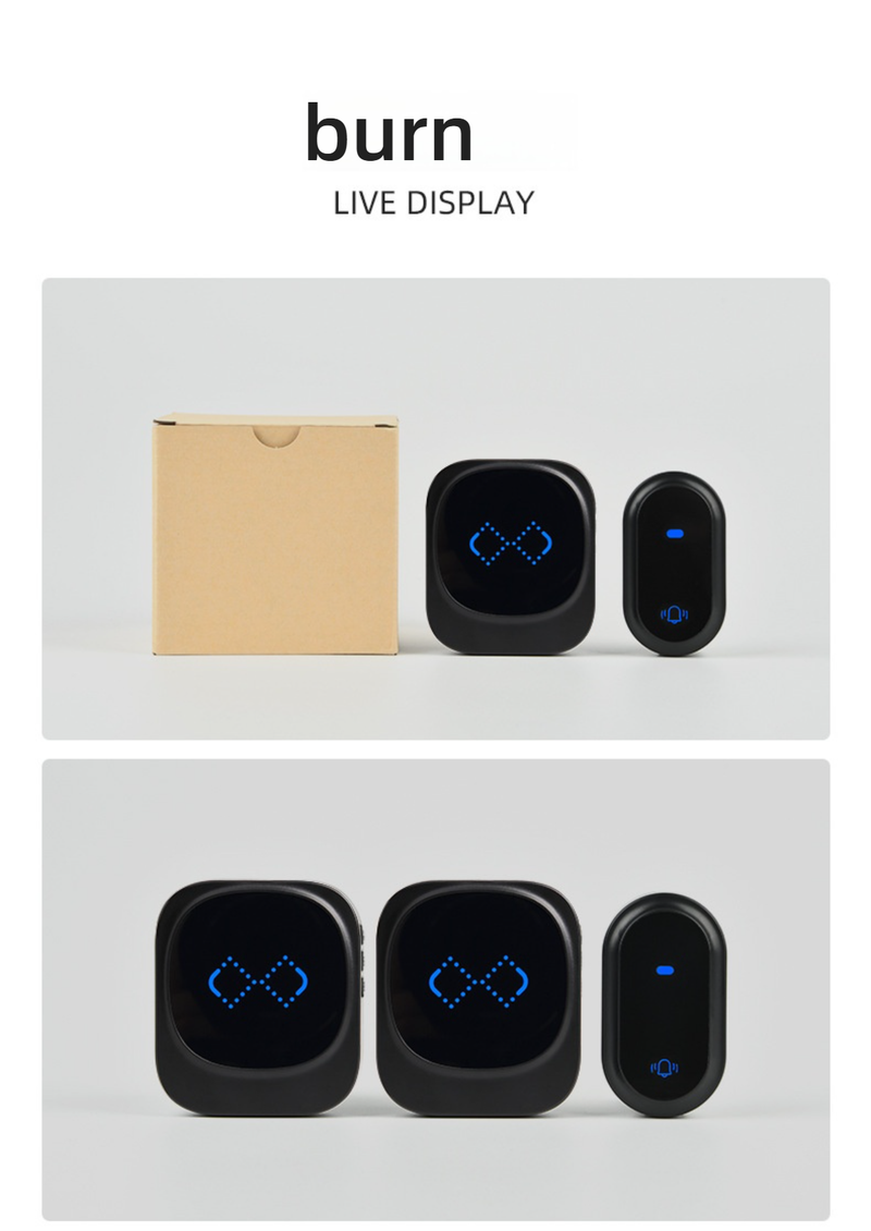 Selbstversorgende drahtlose Türklingel mit 38 Klingeltönen, keine Batterie erforderlich, 433 MHz große Reichweite, Plug-in-Empfänger (Schwarz/Weiß, 1-zu-1/1-zu-2/2-zu-1)_voghion.com