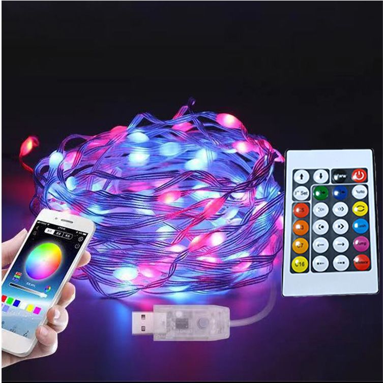 Luci LED RGB Bluetooth intelligenti con telecomando USB - Luci fatate che cambiano colore da 5 m/10 m/20 m per Natale, feste, matrimoni_voghion.com