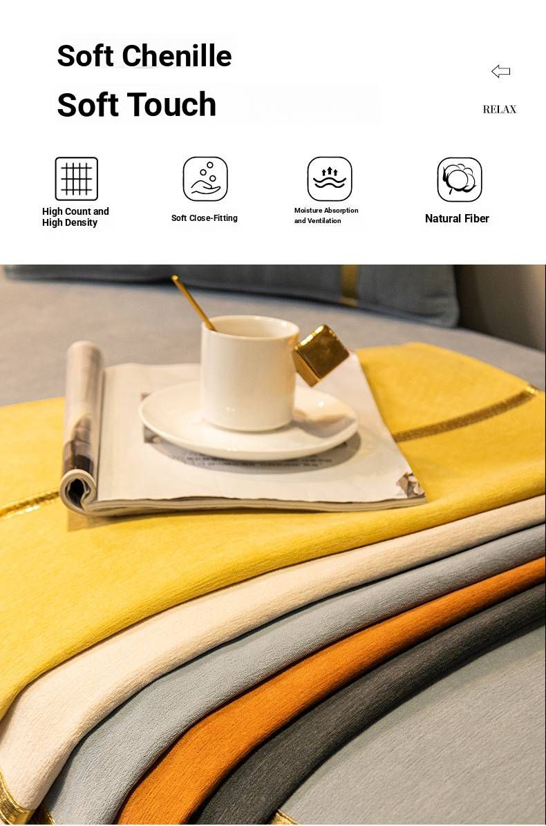 Luxury Chenille Sofa Cover Set With Cloud Gold Trim – Anti-Scratch, All-Season Fabric Protector For Sectional Couches_voghion.com