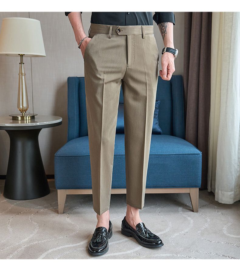 Summer new casual Korean version of youth simple nine-point slim-fitting small straight men's pants_voghion.com