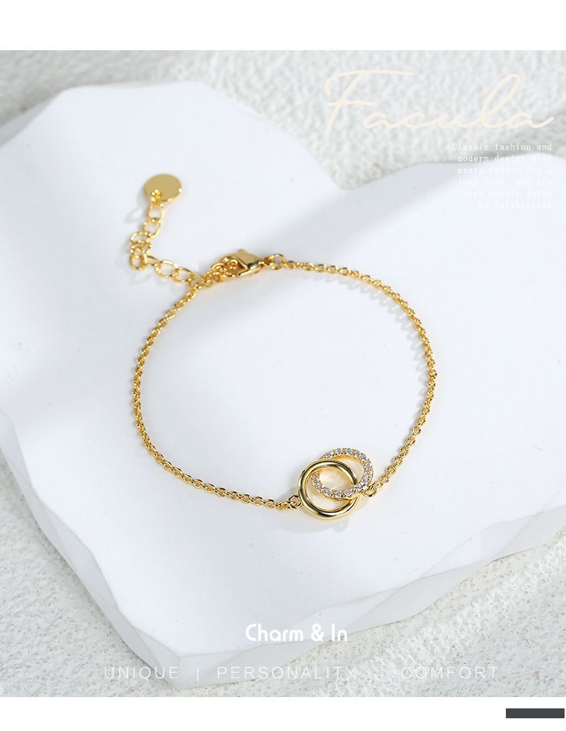 Einfacht Kofferplatéiert Echtgold Diamant Ronn Bracelet Weiblech Ins Duebelring Handschmuck_voghion.com