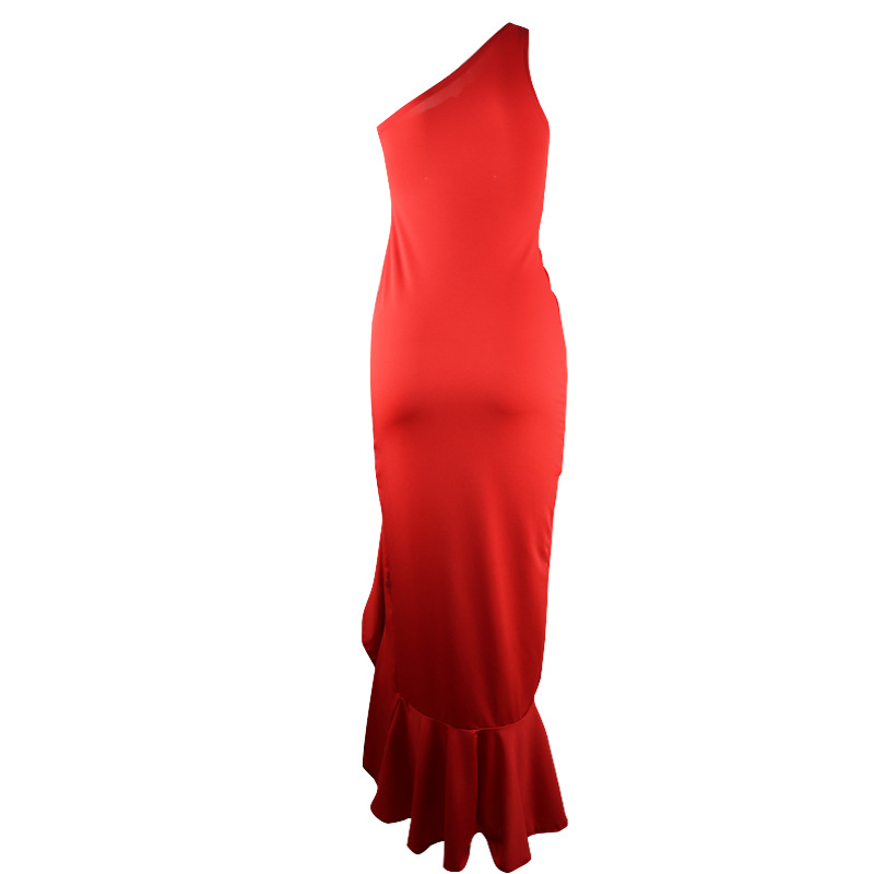 Evening Internet Celebrity Damen Sommerkleid mit Rüschensaum, geteiltem bodenlangem, einfarbigem Kleid_voghion.com