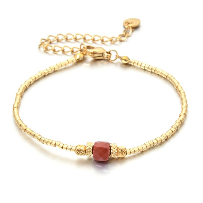 New Luxury Square Natural Stone Lapis Lazuli Amethyst Bracelet Simple Personality Rice Beads Gold Color Thin Women_voghion.com
