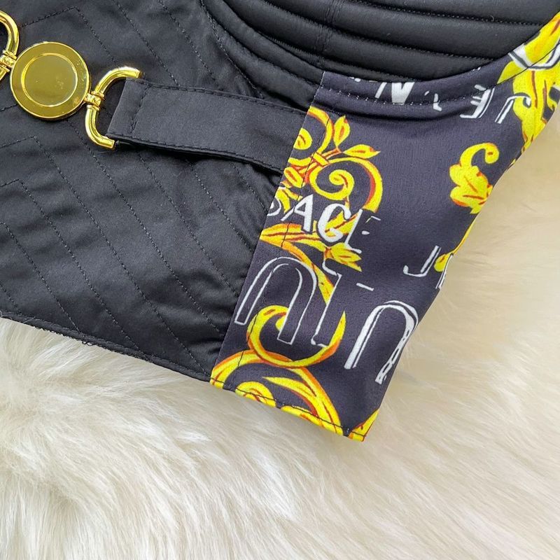 Camisola de color en contraste para mujer, traje de dos piezas, falda con estampado de letras de longitud media adelgazante, cintura alta_voghion.com