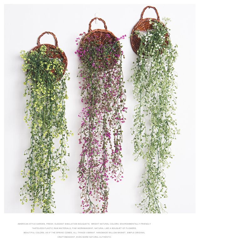 Planta de flores artificiales para colgar en la pared, maceta para flores, estante para flores, decoración de pared, cesta de flores, nido de pájaro, decoración de pared azul, adornos colgantes creativos_voghion.com