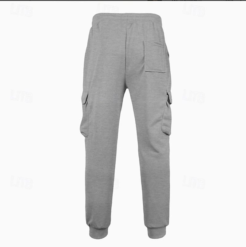 Pantalon de jogging cargo pour homme avec taille élastique et cordon de serrage - Pantalon décontracté multi-poches pour l'entraînement, la course et le quotidien (noir, rouge)_voghion.com