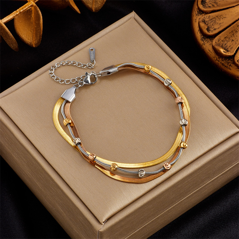 Fashion retro multi-layer stacking titanium steel contrast color chain punk heavy hip-hop accessories bracelet_voghion.com