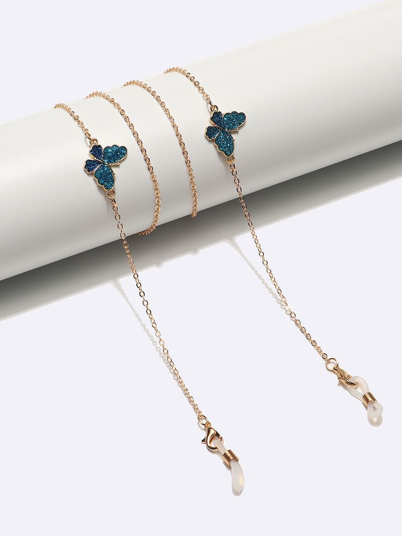 Punk Gold Blue Butterfly Mask Chain Anti-Slip Glasses Strap_voghion.com