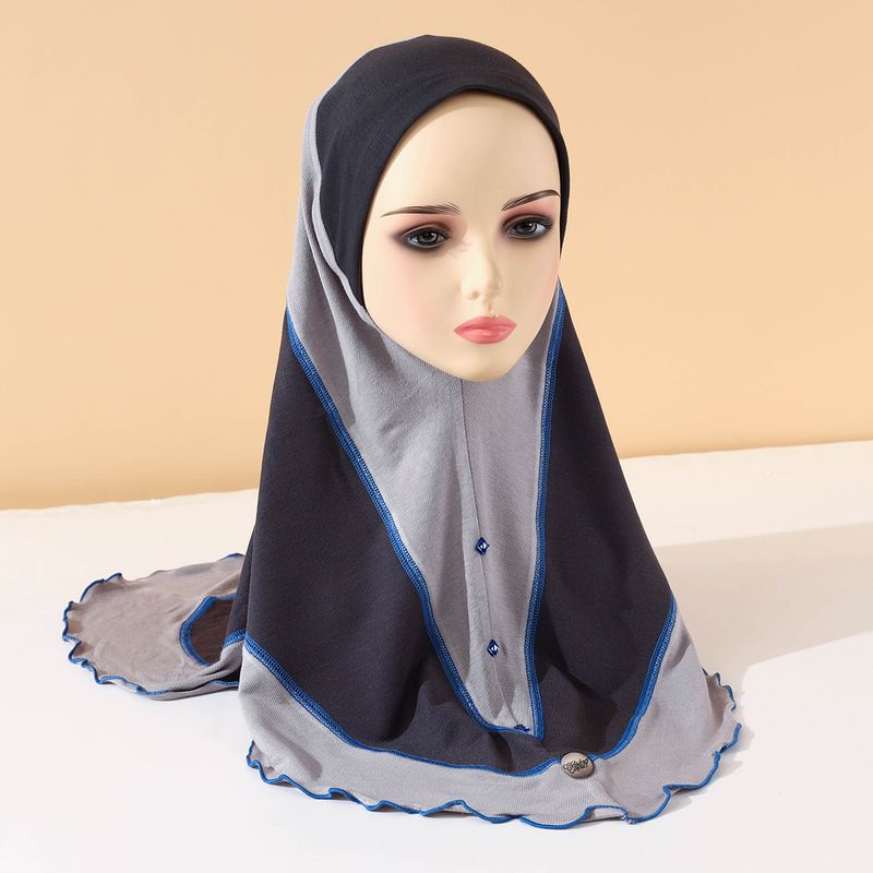 Women's Hijab summer new headscarf denim contrast color stitching style pullover headscarf ladies headscarf_voghion.com
