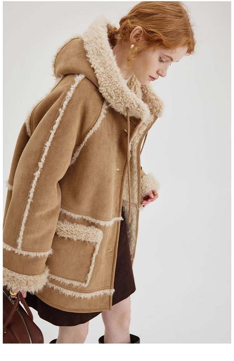 Damenbekleidung Winter Neue Pelzjacke mit Kapuze für Damen Retro Wildleder Warme und weiche kurze Jacke_voghion.com