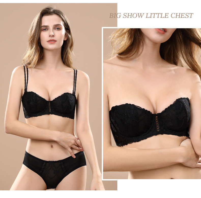Dameskleding De nieuwe sexy off-the-shoulder mooie rugbeha grote borst kleine strapless ondergoed zachte stalen ring push-up bh set_voghion.com
