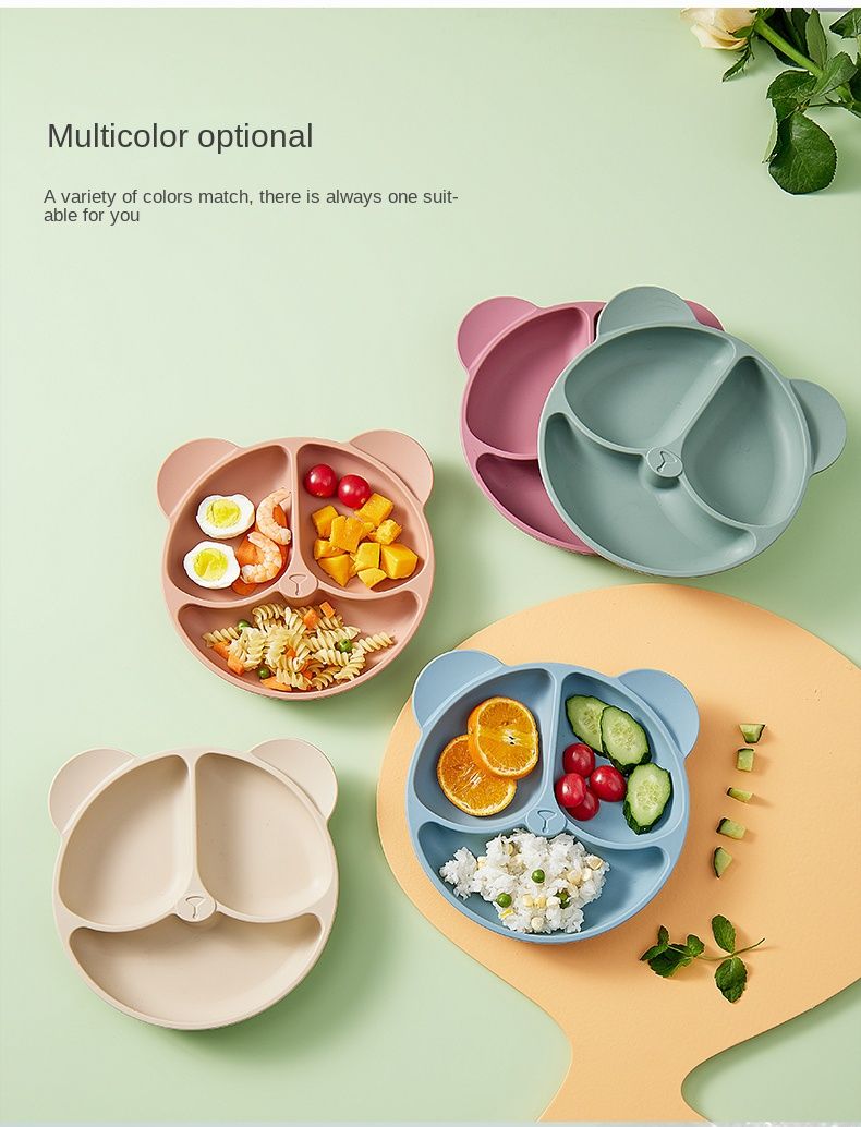1 pieza de vajilla complementaria para alimentos para bebés con forma de oso bonito de 20 x 20 x 3 cm, plato de silicona de grado alimenticio con ventosa, cuenco de comida a prueba de caídas_voghion.com