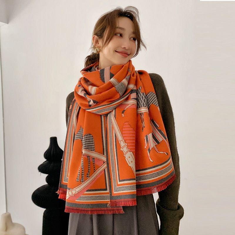 Women's scarf imitation cashmere autumn and winter jacquard warm scarf with a neck elegant scarf_voghion.com