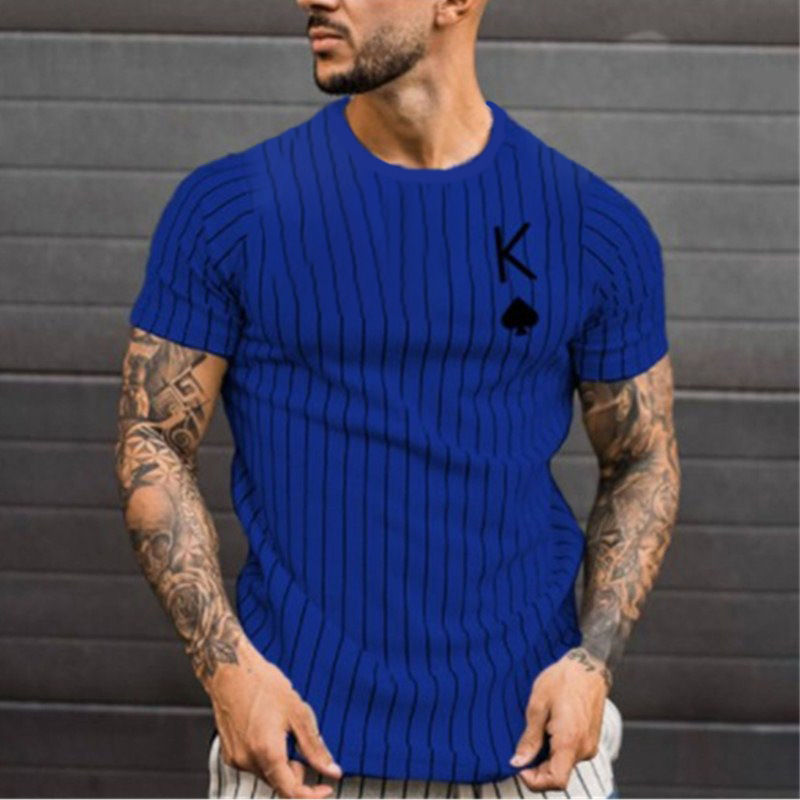 Abbigliamento da uomo estivo a maniche corte 2024 per l'esportazione, stampa 3D con lettere a forcella casual, strisce verticali sciolte_voghion.com