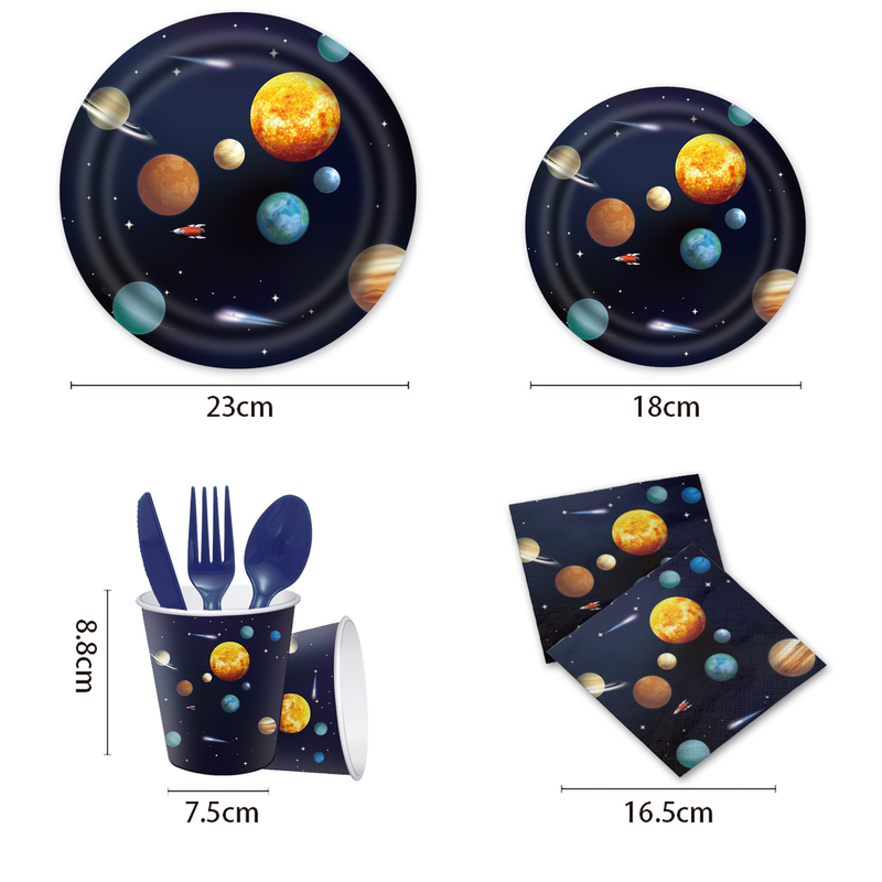 New Space themed Party Cutlery Set, Birthday Event Disposable Dining Plate, Decorative Table Cloth Supplies_voghion.com