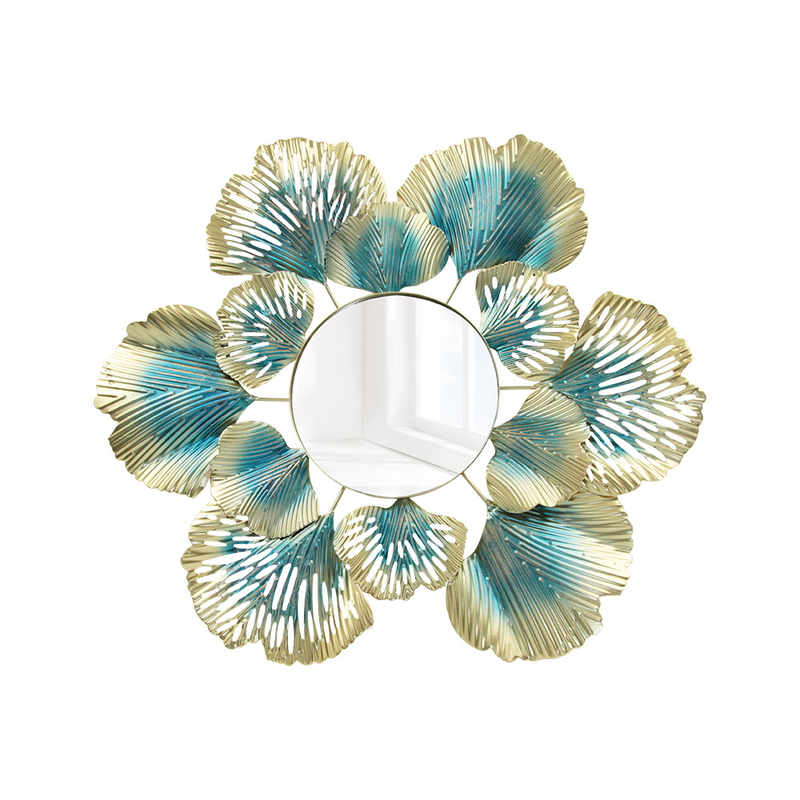 Nordisk lys luksuriøs veggdekorasjon blomsterspeil gull aprikosblad blomsterspeil vegghengt jern entre dekorativt speil_voghion.com