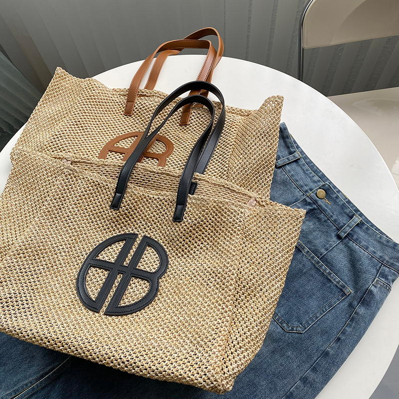 Dames contrasterende vakantie strandtas Niche geweven tas onderarmschoudertas LD1038_voghion.com