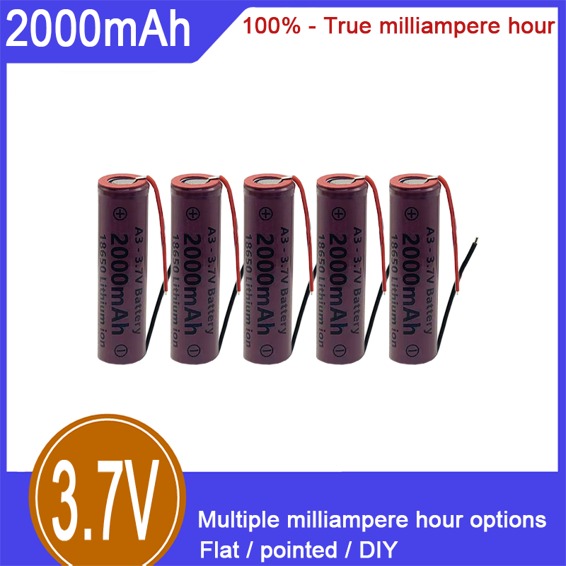 Batterie rechargeable lithium-ion 18650, 3,7 V, 2000 mAh, capacité de 100 %, adaptée aux jouets électriques, cigarettes électroniques, lampes de poche et autres domaines_voghion.com