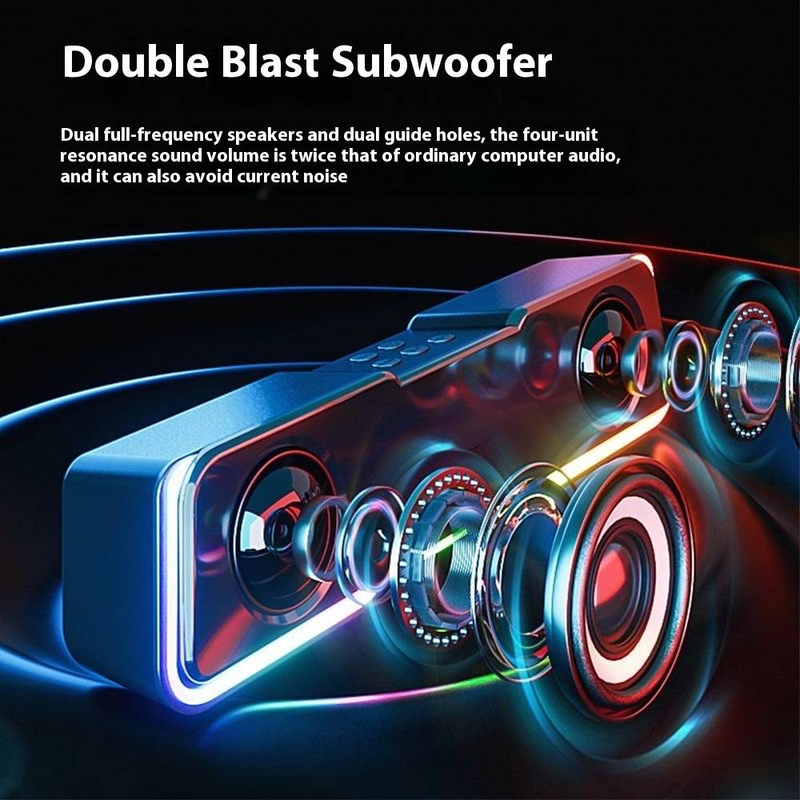 Alto-falante Bluetooth portátil com luzes LED - Modo duplo (USB/sem fio), design compacto para PC, laptop e uso doméstico, graves ricos e som nítido_voghion.com