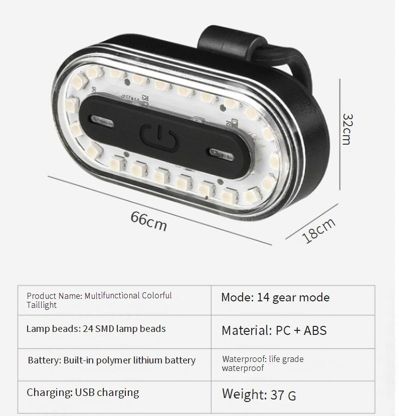 Bicycle Light Tail Light Mountain Bike Riding Light Warning Light USB Charging Night Riding Light Bicycle Accessories Equipment Colored Light_voghion.com
