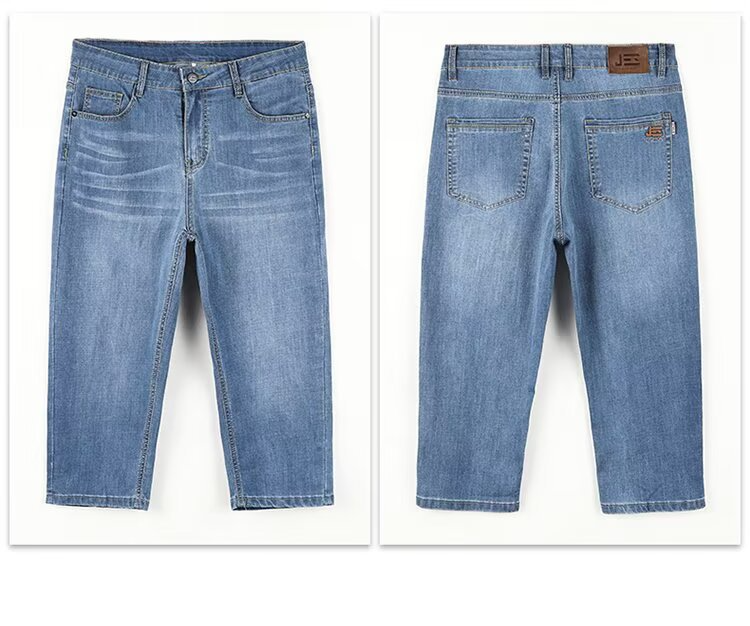 Stretch-Jeansshorts für Herren – Sommerliche, leichte Cargo-Jeans mit entspannter Passform und mittlerer Oberschenkellänge und Hosenschlitz mit Knopfleiste (Schwarz, Grau, Blau gewaschen)_voghion.com