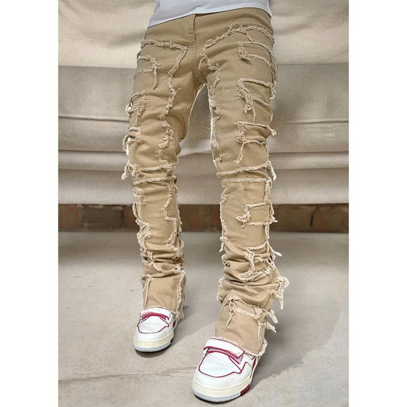 "Herrenjeans mit elastischem Patchwork-Schnitt und geradem Bein – Hellblau, Pink, Bläulich und Khaki (Größen S-XXL)"_voghion.com