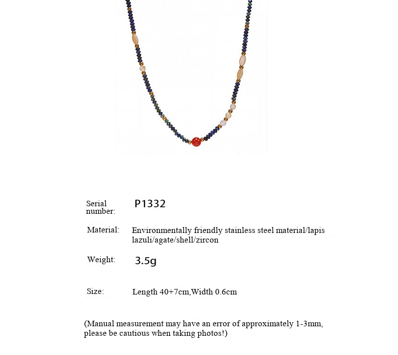 Collana in stile etnico con catenina per clavicola in zircone con conchiglia di lapislazzuli naturale retrò Sugar Cube e design di nicchia in agata rossa_voghion.com