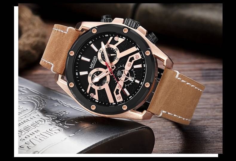 Orologio cronografo sportivo da uomo – Cinturino in vera pelle da 48 mm con lancette luminose e data (movimento al quarzo, resistente all'acqua)_voghion.com