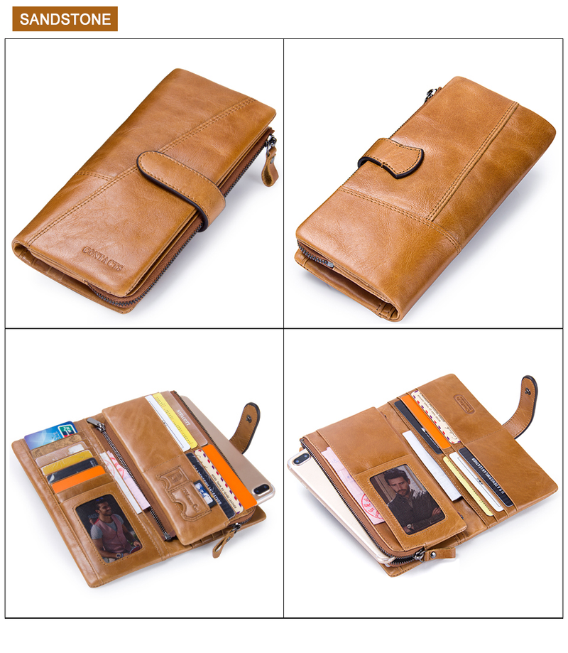 Nueva cartera de cuero genuino de Contact's, monedero de moda para damas, carteras de mano largas para mujer, con bolsas para teléfono móvil, tarjeta_voghion.com
