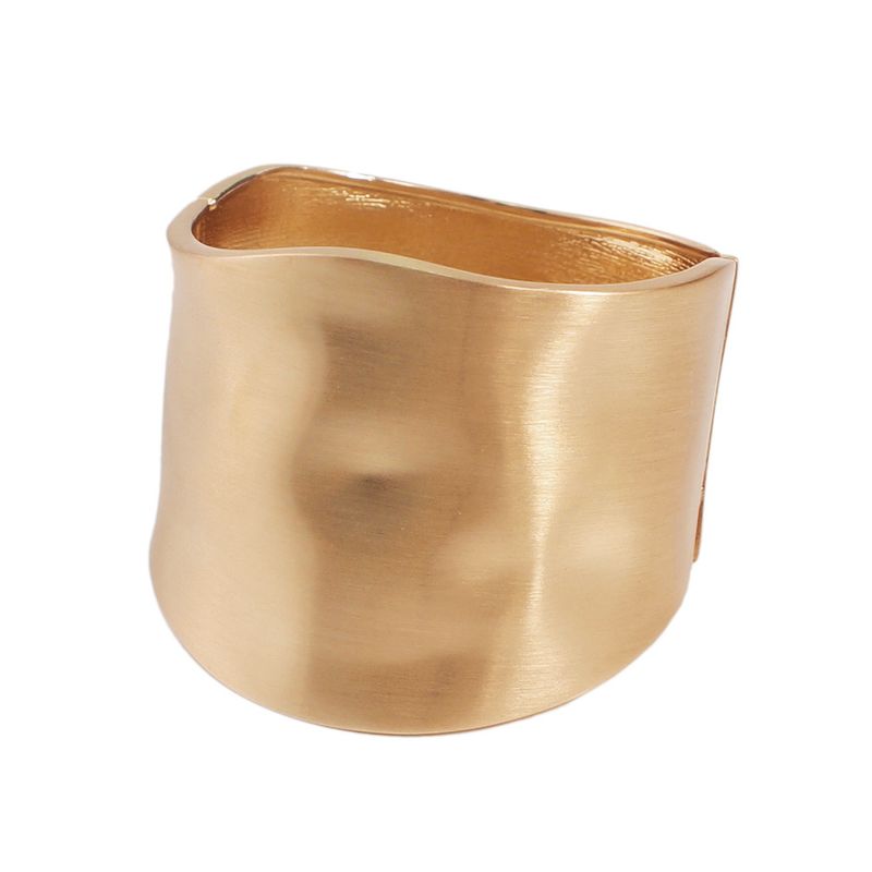 Pulsera chapada en oro de nuevo estilo, de metal grande, con borde ancho y diseño liso, joyería de moda para mujer._voghion.com