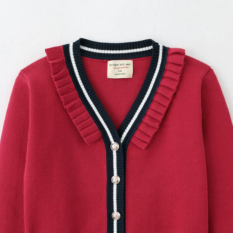 College Style Children's Sweater Cardigan Jacket Medium And Large Children's Contrast Color JK School Uniform Girls Knitted Cardigan_voghion.com