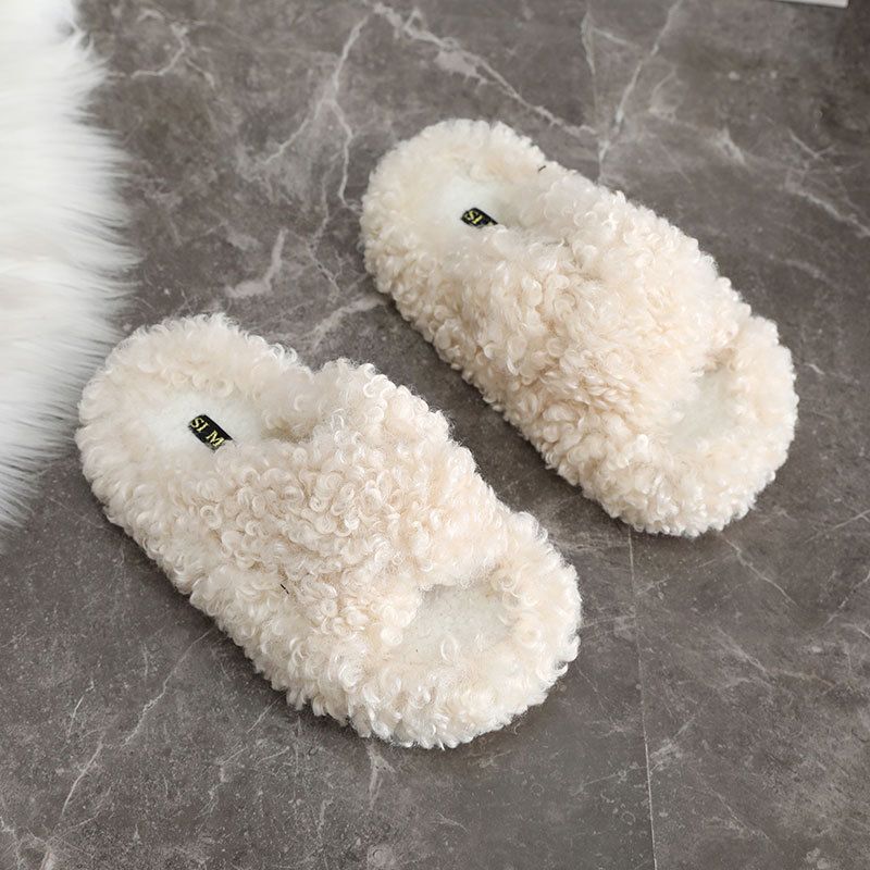 A-12 Pantofole in cotone foderate in pile per donna, nuove, invernali, spesse, versatili, suola morbida, stile Mori, altezza crescente_voghion.com