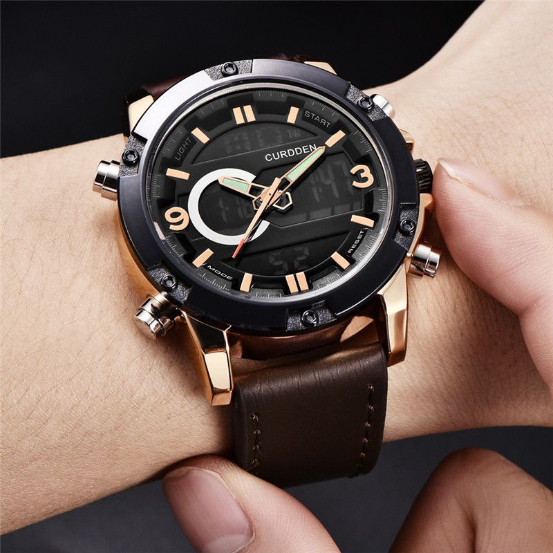Men's Sport Watch With Analog-Digital Display, GMT Function, Date & Week Indicator, Luminous Hands, PU Leather Strap, Alloy Case_voghion.com