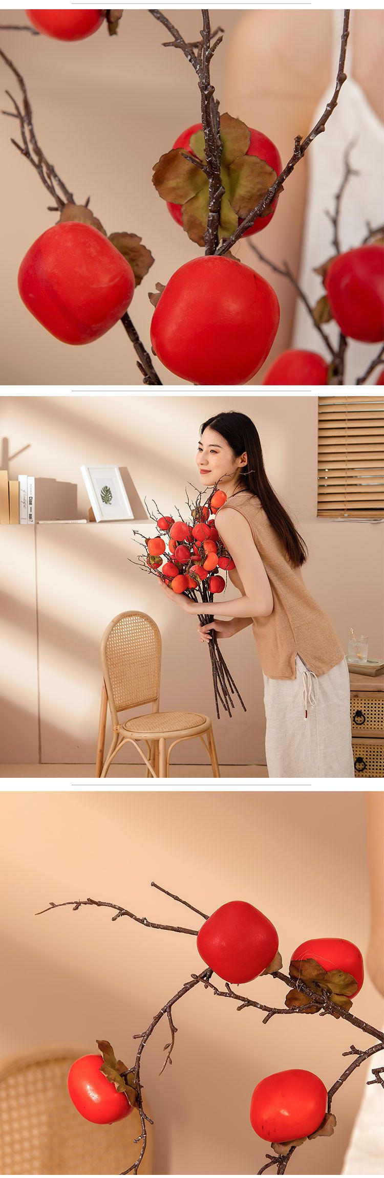 Simulation persimmon fruit INS style simulation flower manufacturer home decoration cross-border wedding wholesale flower MW10890_voghion.com