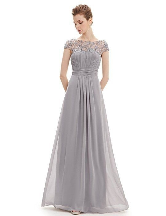 Elegantes Abendkleid aus Chiffon und Spitze für Damen – A-Linien-Ballkleid für Brautjungfern mit fließendem Rock und Blumenstickerei_voghion.com
