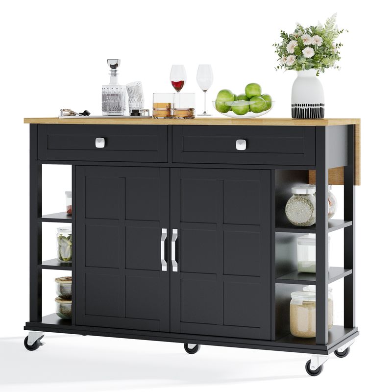 Küchenwagen Mit Klappbarer Platte, 120×65 Cm, 2 Schubladen, Rollen Für Küche & Wohnzimmer_voghion.com