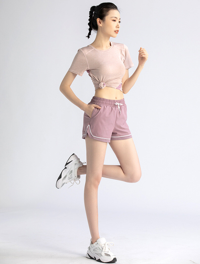 Shorts Sprots femininos com bolsos cintura elástica secagem rápida academia esportiva_voghion.com