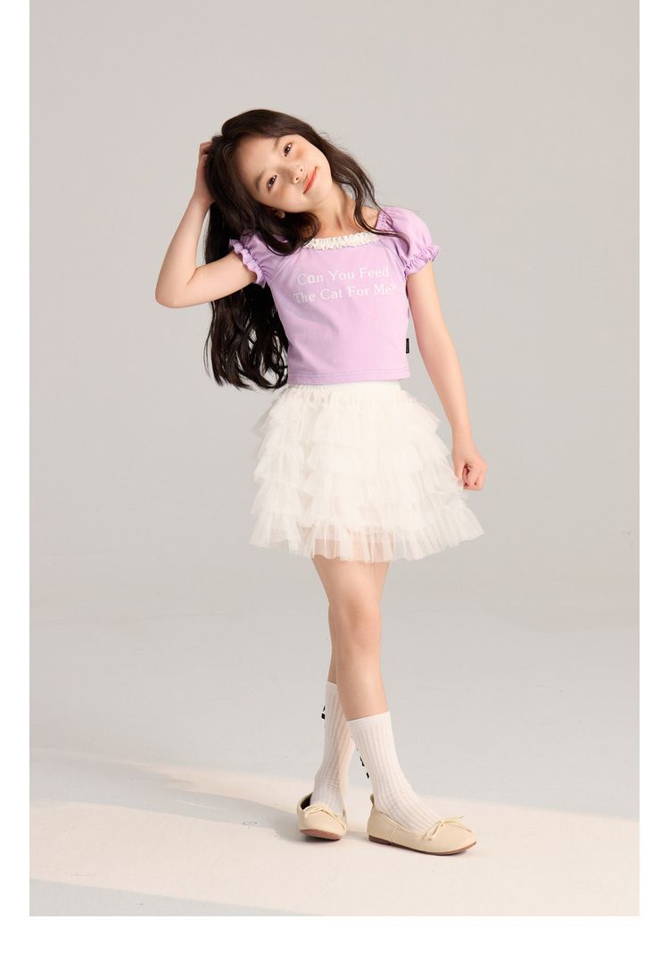 Ropa para niños Verano Nuevo Simple Transpirable Letra Estampado Casual Encaje Mangas cortas_voghion.com