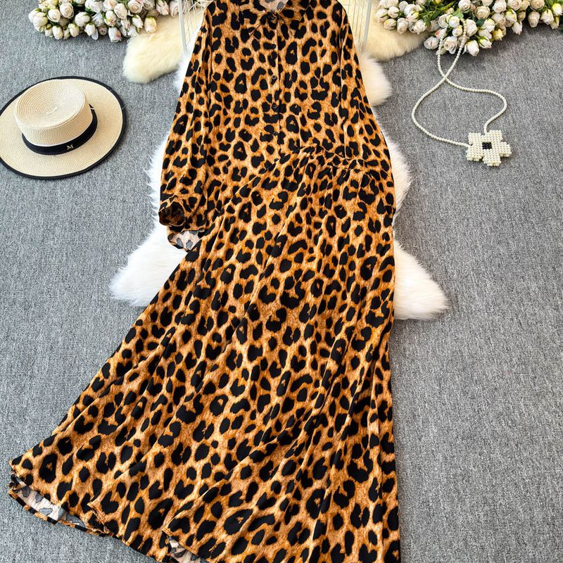 Ensemble chemise à manches longues et jupe trapèze taille haute à imprimé léopard rétro, tenue deux pièces amincissante pour femme, ensemble coordonné mode automne_voghion.com